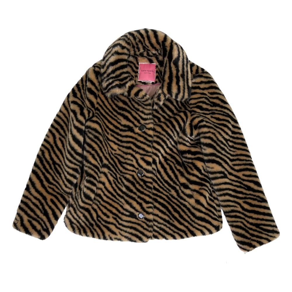 Kate Spade Faux fur animal print jacket Old Money Quiet Luxury NWT Size XS - Picture 4 of 10